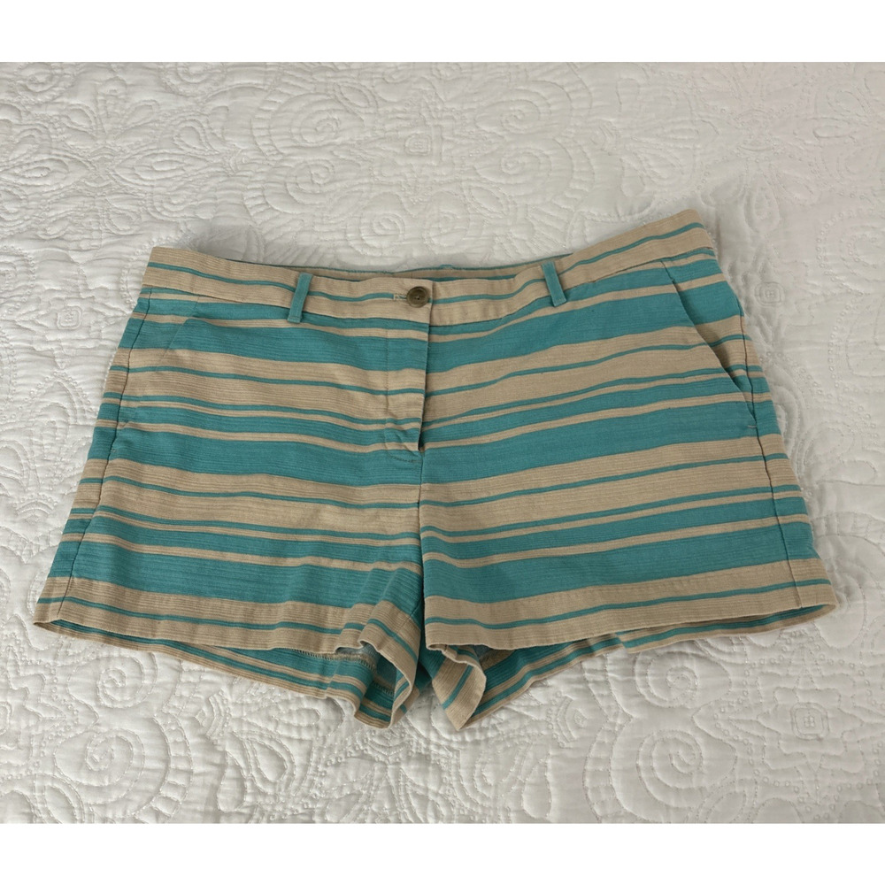Gap Womens Short Shorts Size 14 Turquoise Tan Stripe Textured Casual
